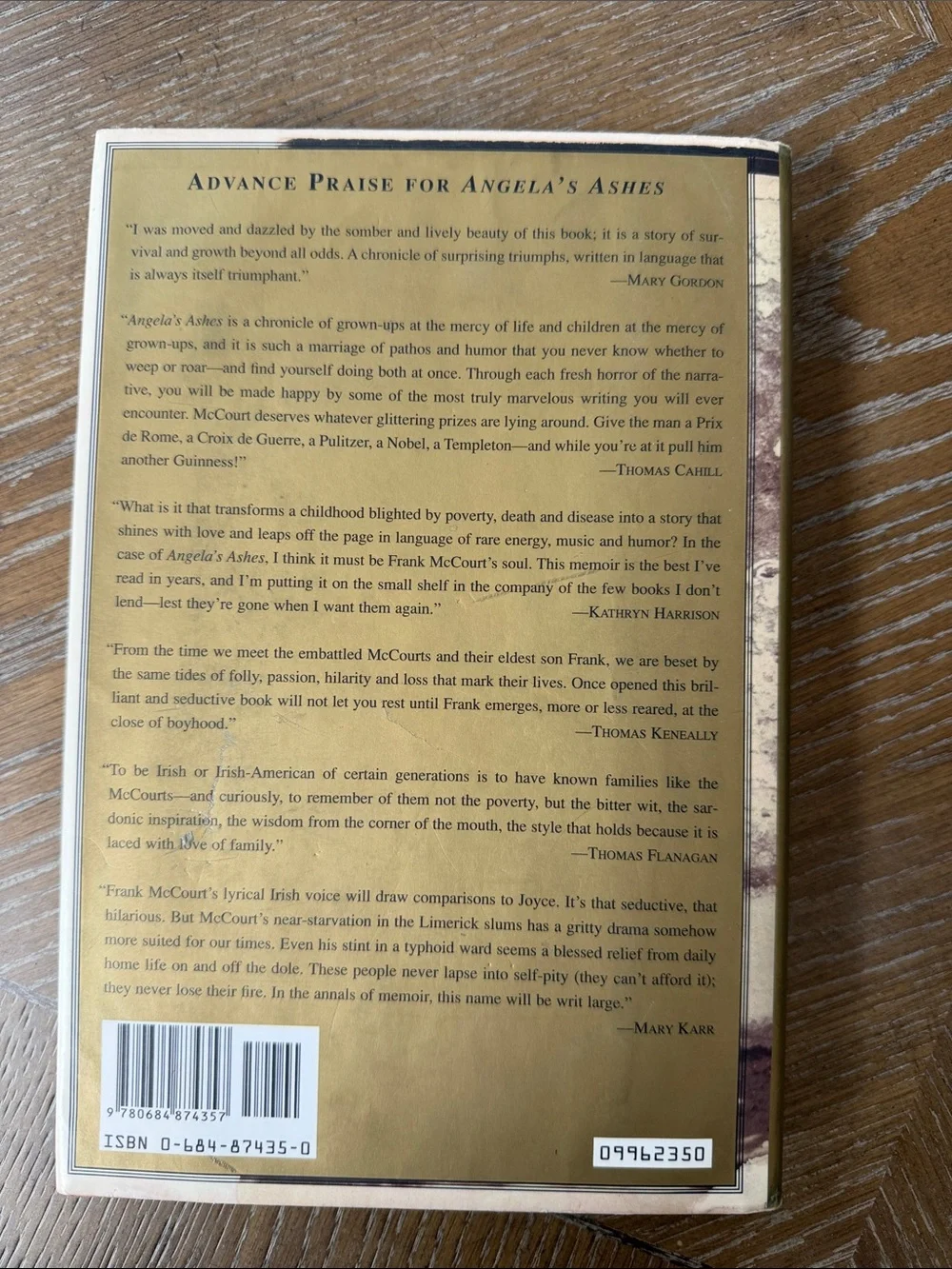 Angela's Ashes Hardcover Memoir - Cream & Brown